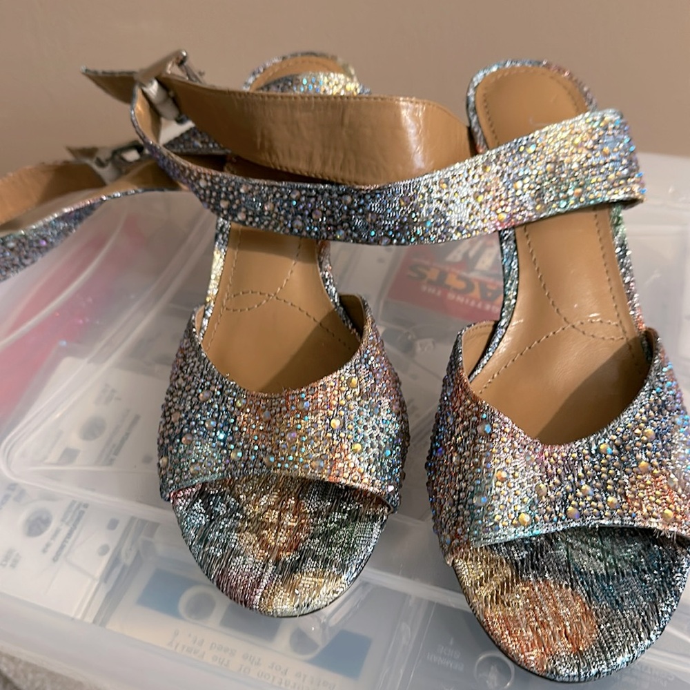 NWB JRENEE🔥Glitter Open-Toe Heels with Ankle Strap